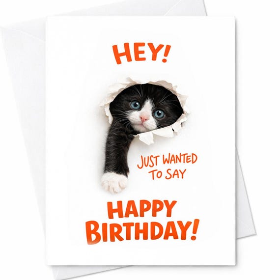 Hey Just Wanted To Say Happy Birthday Cute Cat Card Funny Kitten Birthday Card From Pet Playful Animal Birthday Gift C804
