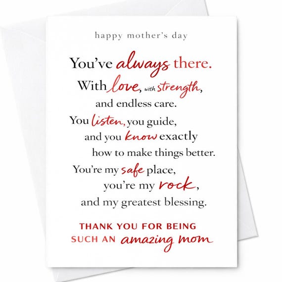 You’ve Always Been There Mother’s Day Card Emotional Mom Card Thank You Mom Love Strength Safe Place Rock Blessing Card C808