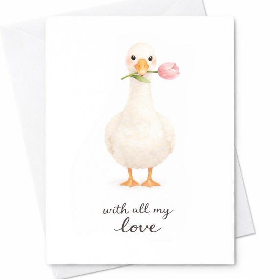 With All My Love Mothers Day Card Cute Duck Mothers Day Card Minimal Animal Mom Card Sweet Love Mom Card Soft Aesthetic Gift C817