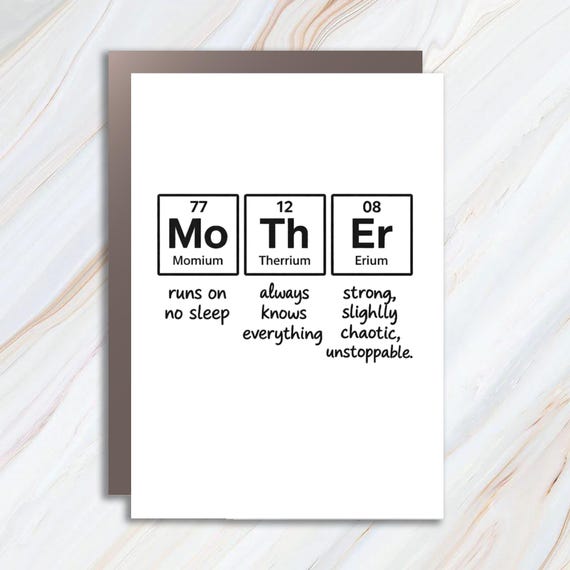 Funny Mother Periodic Table Greeting Card, Mothers Day Card, Science Humor Card MC171