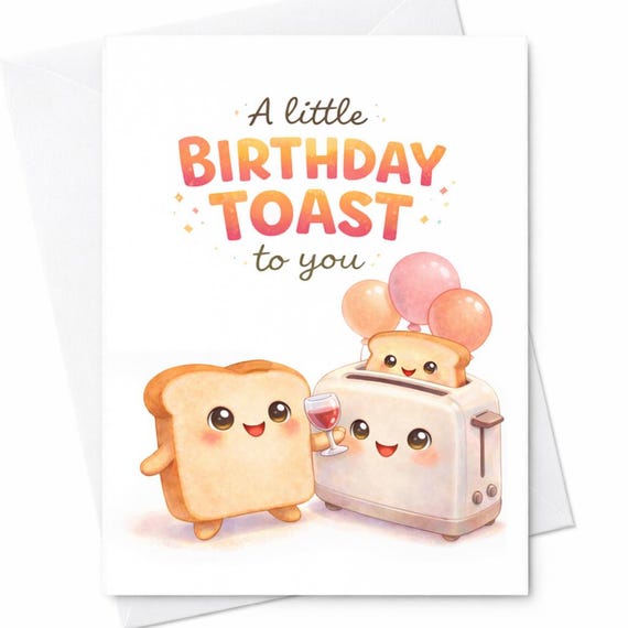 Cute Birthday Card A Little Birthday Toast To You Funny Bread Pun Card Kawaii Toast Illustration Birthday Card Gift For Friends C859