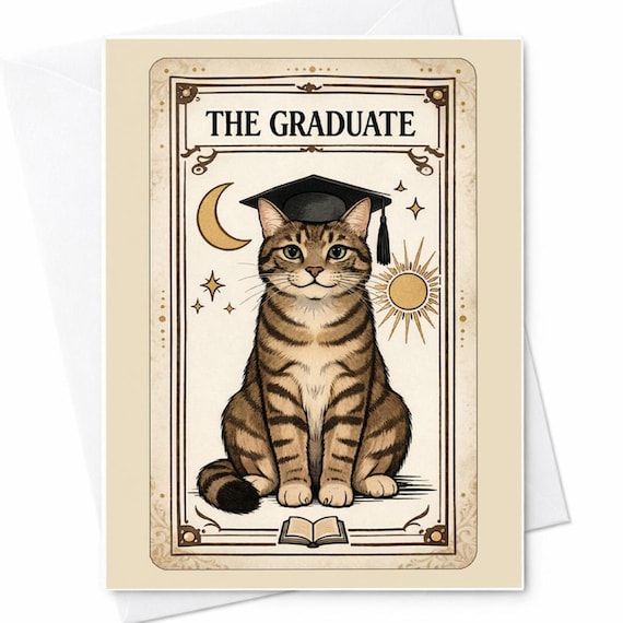 The Graduate Cat Graduation Card Funny Cat Graduation Card College Graduate Gift For Cat Lover Congrats Grad Card Cute Cat Art Card C892
