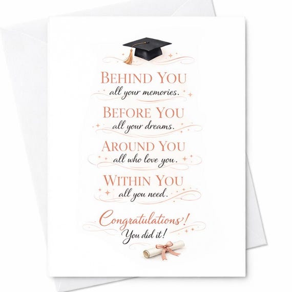 Behind You All Your Memories Graduation Card Inspirational Graduation Card Congrats Graduate Gift Elegant College Card Keepsake C894