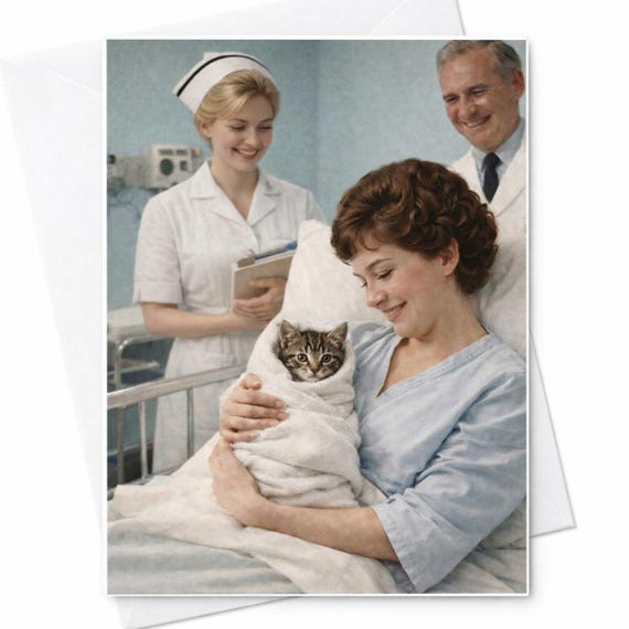 Funny New Mom Card Cat Baby Hospital Card Pet Lover New Mom Gift Humor Cat Mom Birth Card Unique Mother’s Day Card From Partner C1001