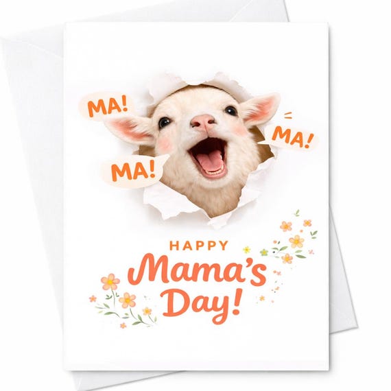 Funny Goat Mother’s Day Card Ma Ma Ma Baby Goat Card Cute Farm Animal Card Happy Mama’s Day From Kid Child Funny Mom C1008