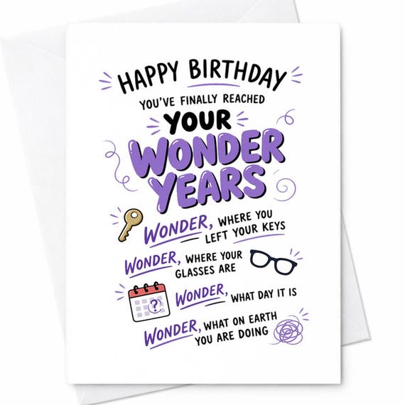 Happy Birthday You've Finally Reached Your Wonder Years Funny Aging Card Forgetful Joke Gift For Him Or Her Old Age Humor C1069