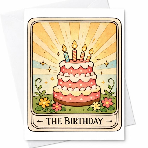 The Birthday Cake Card Cute Vintage Style Illustration Funny Happy Birthday Gift Retro Aesthetic Cake Design C1054