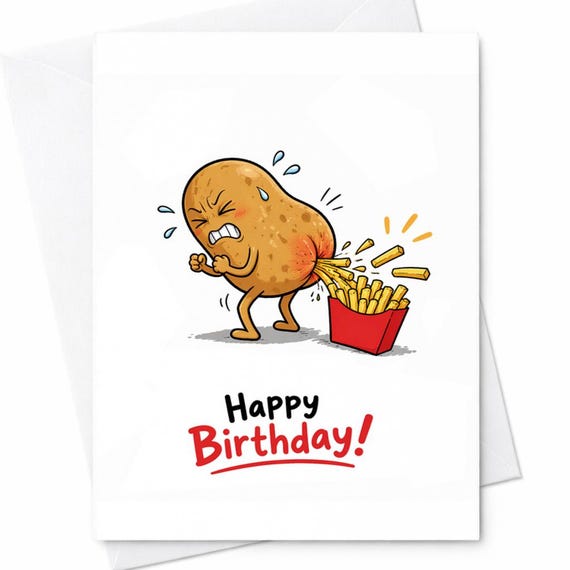 Funny Birthday Card with Potato Fart Fries - Rude Joke Card for Friend, Silly Food Humor Birthday Card, Gross Birthday Humor C1100