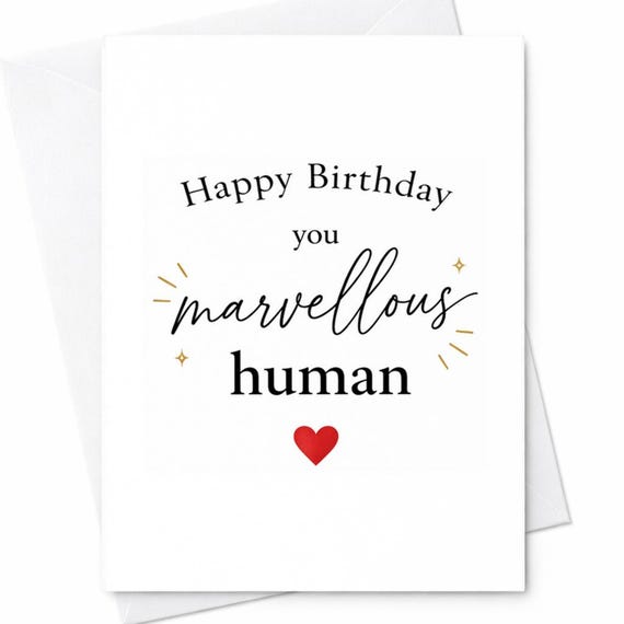 Happy Birthday You Marvellous Human Card Cute Minimal Birthday Card For Friend Sweet Simple Typography Birthday Card With Heart C1104
