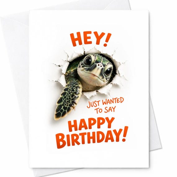 Hey Just Wanted To Say Happy Birthday Turtle Card Cute Animal Birthday Card Funny Simple Birthday Card For Him Her Kids Gift C1108