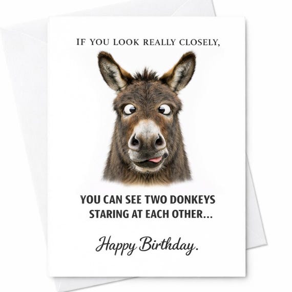 If You Look Closely Two Donkeys Funny Birthday Card Donkey Joke Card Sarcastic Humor Card For Friend Him Her Animal Birthday Gift C1116