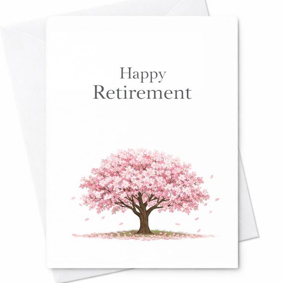 Happy Retirement Card Cherry Blossom Tree Elegant Retirement Card Coworker Gift Boss Leaving Job Card Minimalist Floral Card C1143