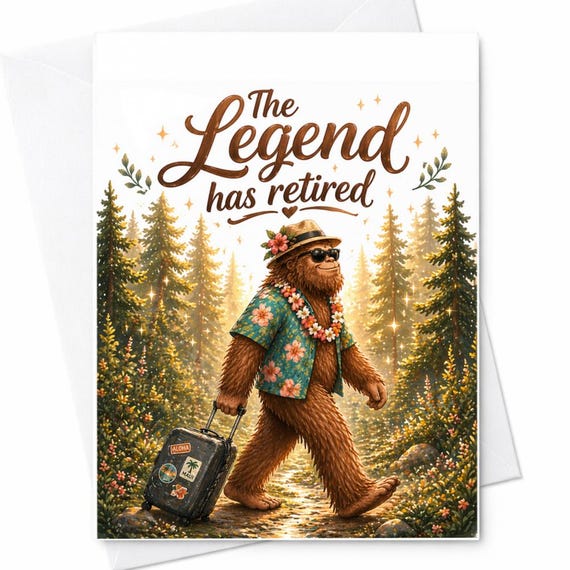 The Legend Has Retired Bigfoot Retirement Card Funny Retirement Gift Sasquatch Vacation Happy Retirement Card Him Her Coworker C1154