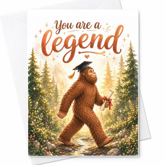 You Are A Legend Bigfoot Graduation Card Funny Graduate Card Congrats Graduation Card Forest Sasquatch Diploma Card College Grad C1152