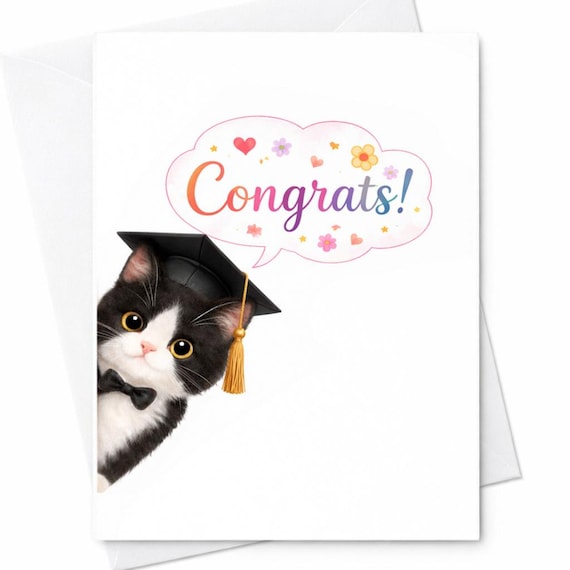 Cute Cat Graduation Card Congrats Cat Card Funny Congrats Grad Card Kitten Graduation Card College University Graduation Gift C1174