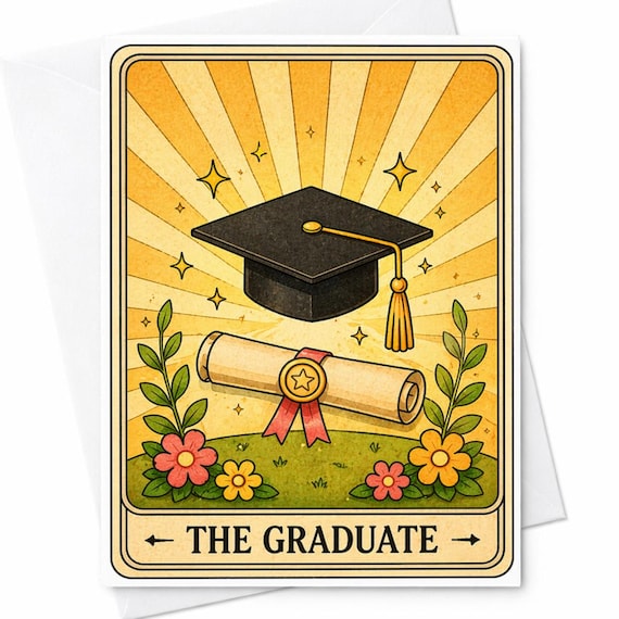 The Graduate Tarot Style Graduation Card Vintage Graduation Card Cap And Diploma Card Congrats Graduate College High School Grad C1156