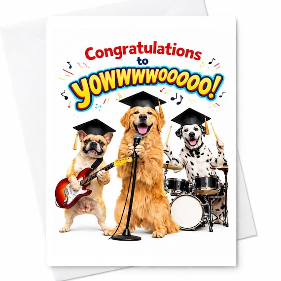 Funny Graduation Card Dogs Band Congrats Grad Card Cute Dog Graduation Card College University Graduation Gift Card C1168