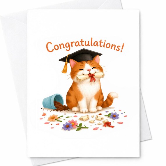 Cute Cat Graduation Card Congratulations Kitten With Diploma Funny Congrats Grad Card College Graduation Gift Idea Pet Lover Card C1180