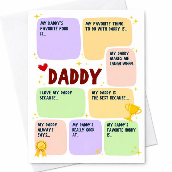 Daddy Fill In The Blank Fathers Day Card Kids Activity Card For Dad From Child Cute Personalized Dad Gift Questionnaire Card C1187