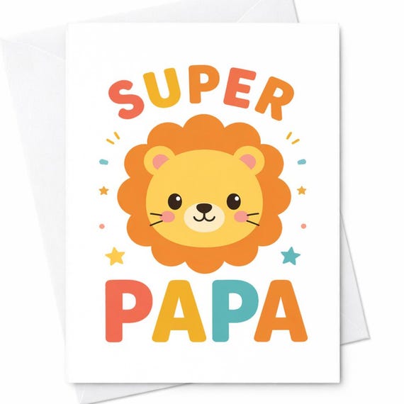 Super Papa Fathers Day Card Cute Lion Dad Gift From Kids Son Daughter Spanish Dad Card Colorful Fun Design Card C1269