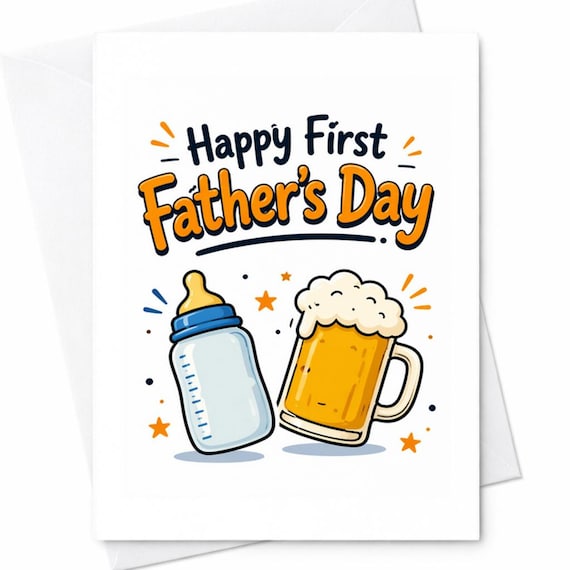 First Fathers Day Card New Dad Card From Baby Funny First Fathers Day From Wife Baby Bottle Beer Dad Card C1311
