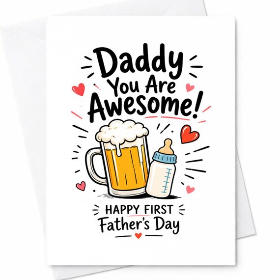 Funny First Father's Day Card for New Dad from Baby and Wife - Happy First Father's Day Card for Daddy - Funny Dad Greeting Card C1313