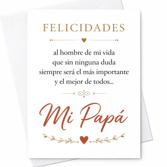 Tarjeta Día Del Padre Español Para Papá Regalo Padre Amor Papá Tarjeta Felicidades Mi Papá Mensaje Padre Español C1281
