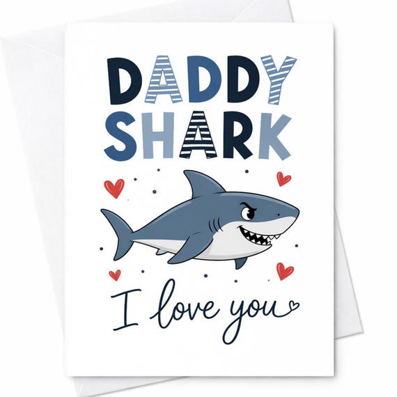 Daddy Shark Fathers Day Card From Baby Funny Dad Card I Love You Daddy Card Baby Fathers Day Card Shark Dad Card C1321