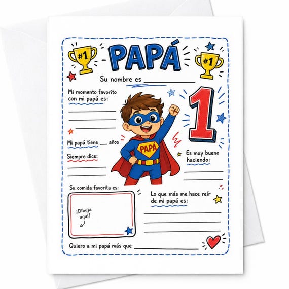 Spanish Fathers Day Card Kids Fill In Card Papa Card From Child Activity Tarjeta Dia Del Padre Para Papa C1334