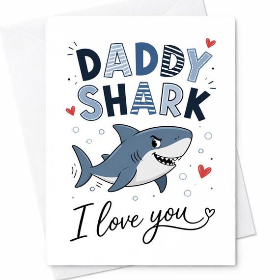 Daddy Shark Fathers Day Card From Baby Funny Dad Card I Love You Daddy Card Baby Fathers Day Shark Dad Card C1322
