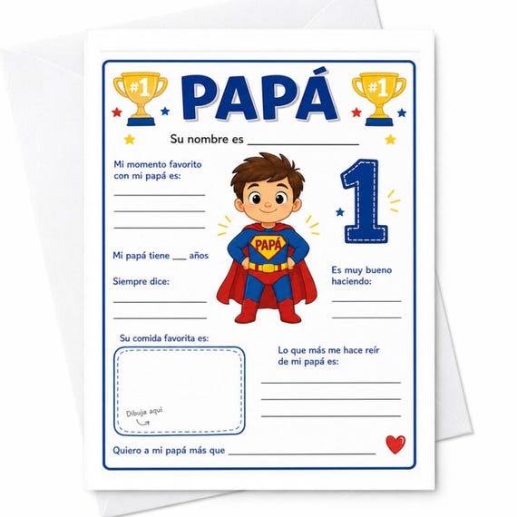 Spanish Fathers Day Card Kids Fill In Card Papa Card From Child Activity Card Tarjeta Dia Del Padre Para Papa C1333
