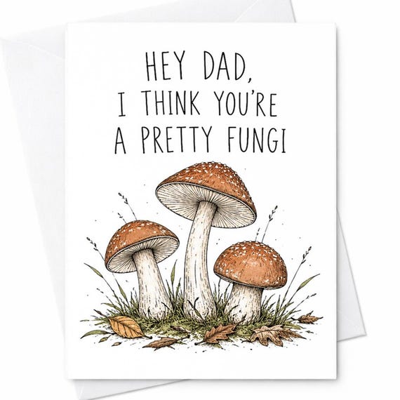 Funny Fathers Day Card Hey Dad I Think You're A Pretty Fungi Mushroom Dad Card Cute Dad Joke Card From Kids Nature Pun Card C1359