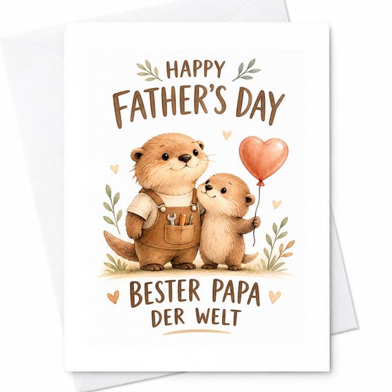 Happy Fathers Day Bester Papa Der Welt German Fathers Day Card Cute Otter Dad Card From Kids Sweet Animal Dad Card for Him C1370