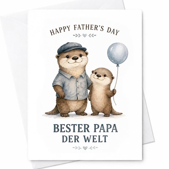 Happy Fathers Day Bester Papa Der Welt German Fathers Day Card Cute Animal Dad Card Otter Dad Card From Kids Sweet Dad C1371