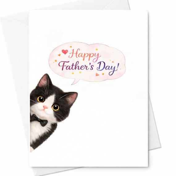 Funny Father's Day Card for Cat Dad - Cute Kitten Design from Pet Lover - Perfect Greeting for Cat Loving Dads on Father's Day C1426