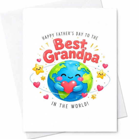 Best Grandpa In The World Father’s Day Card Cute Grandpa Card From Kids Sweet Grandad Gift Loving Grandfather Card C1433