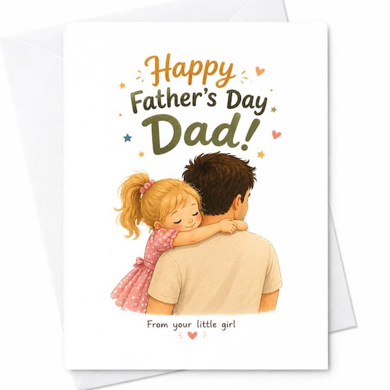 Happy Father's Day Dad From Your Little Girl Card Sweet Fathers Day Card From Daughter Cute Card for Dad Fathers Day Gift C1384