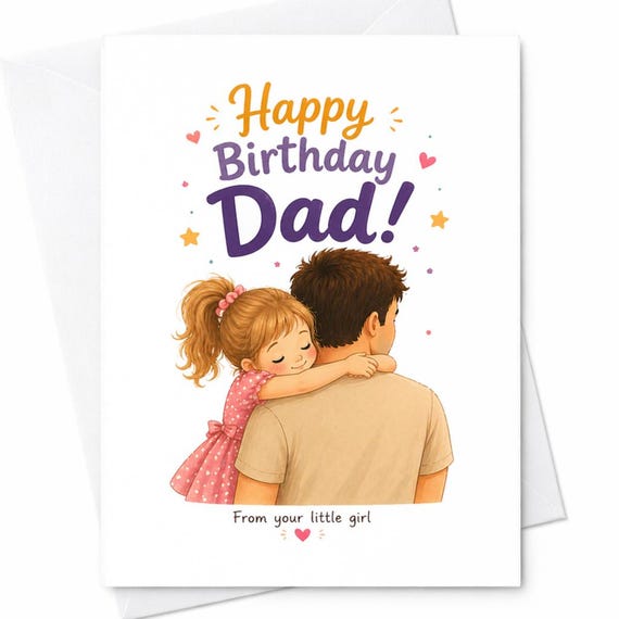 Happy Birthday Dad From Your Little Girl Card Cute Dad Birthday Card From Daughter Sweet Father Card For Dad C1386