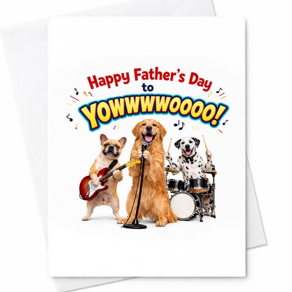 Happy Father's Day To Youuuooo Funny Dog Dad Card for Music Loving Fathers Day - Dog Band Card for Dad, Funny Card for Him C1410