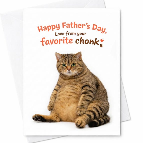 Happy Father’s Day Love From Your Favorite Chonk Funny Cat Dad Card Cute Chubby Cat Humor Fathers Day Card C1437