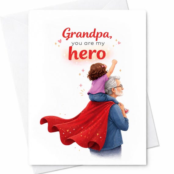 Grandpa You Are My Hero Father's Day Card Heartfelt Grandad Gift from Granddaughter Special Dad Card for Grandpa Father's Day C1438
