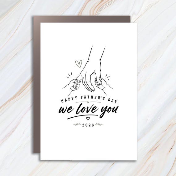 Father's Day Greeting Card, Hands Keepsake For Daddy, Grandad, 1st Fathers Day, 2 Children FC15