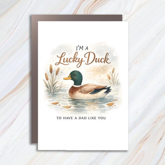 Lucky Duck Father's Day Card, Funny Dad Birthday Greeting Cards With Duck Illustration FC87
