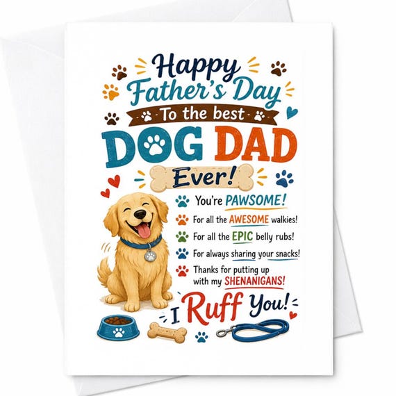 Happy Father's Day To The Best Dog Dad Ever Funny Dog Dad Father's Day Card From Dog Puppy Dad Gift C1463