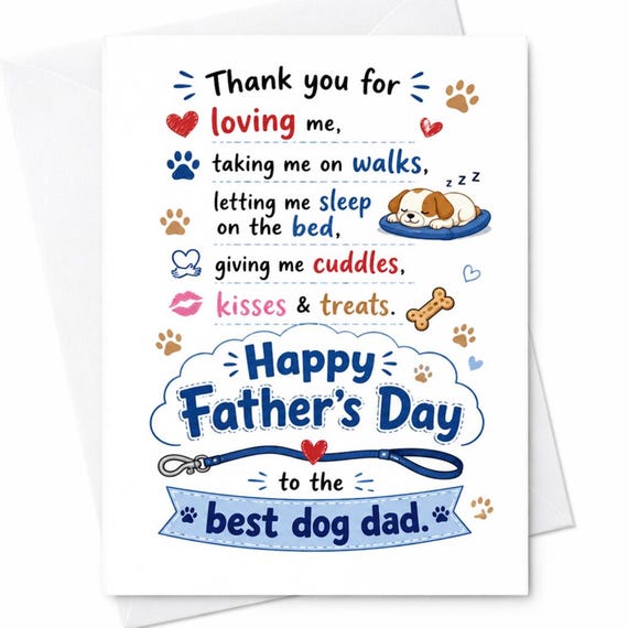 Thank You For Loving Me Happy Father's Day Best Dog Dad Father's Day Card From Dog Puppy Dad C1466