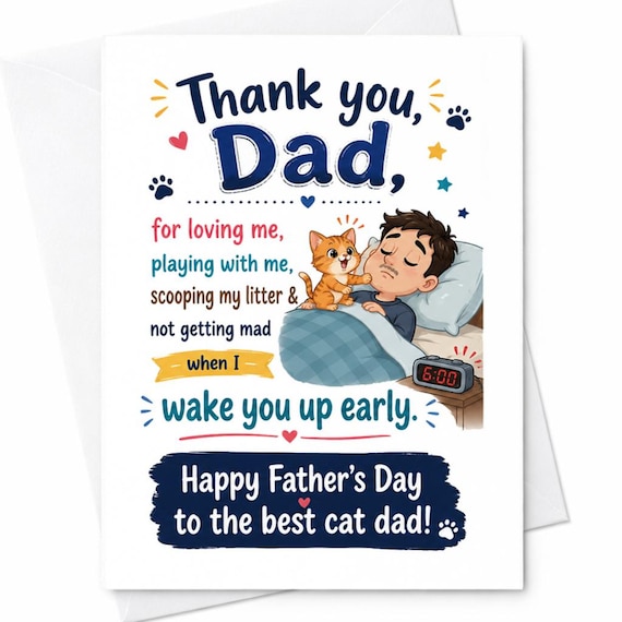 Thank You Dad Happy Father's Day To The Best Cat Dad Funny Cat Dad Father's Day Card From Cat Pet Dad Gift C1471
