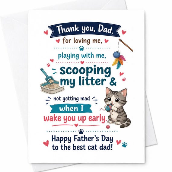 Thank You Dad Happy Father's Day To The Best Cat Dad Funny Cat Dad Father's Day Card From Cat Pet Dad C1472