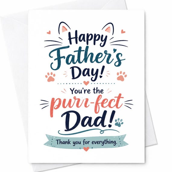 Happy Father's Day You're The Purrfect Dad Funny Cat Dad Father's Day Card From Cat Pet Dad Gift C1473
