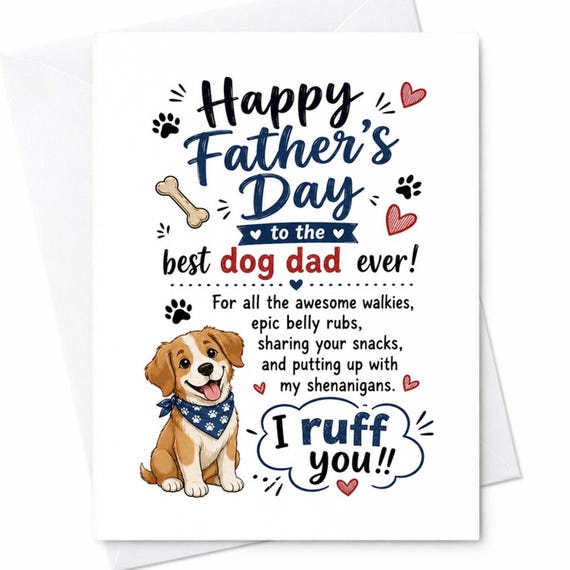 Happy Father's Day To The Best Dog Dad Ever Funny Dog Dad Father's Day Card From Dog Puppy Dad Gift C1492