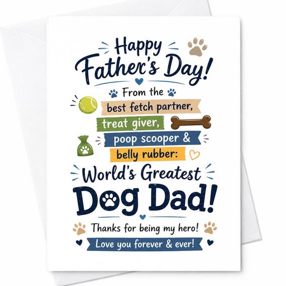 Happy Father's Day World's Greatest Dog Dad Funny Dog Dad Father's Day Card From Dog Puppy Dad Card C1459